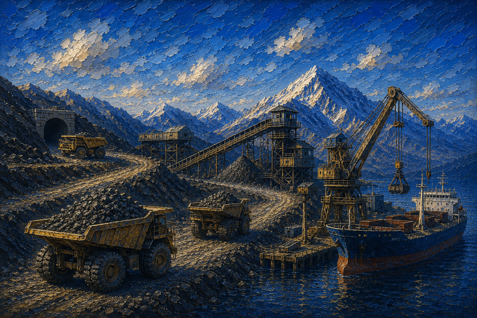 Port and infrastructure illustration representing global trade and international financing relationships